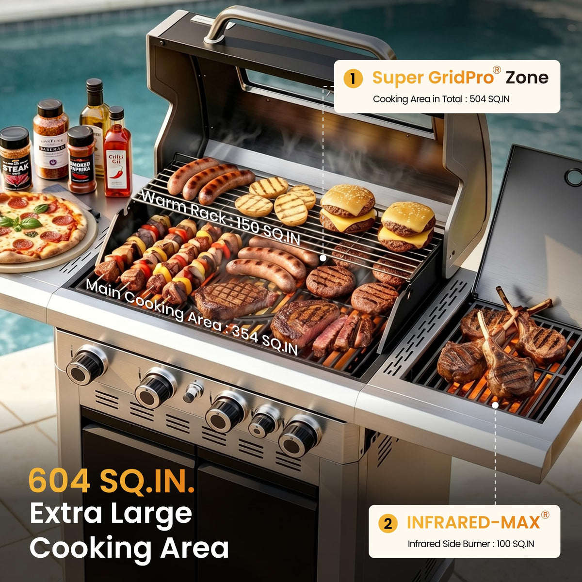 4 Burner Propane Gas BBQ Grill with Infrared Sear Burner X9683
