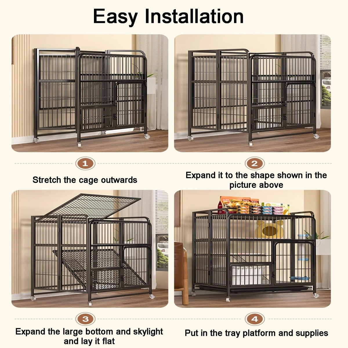 Foldable 4-Tier Indoor Cat Enclosure with Hammock E48667