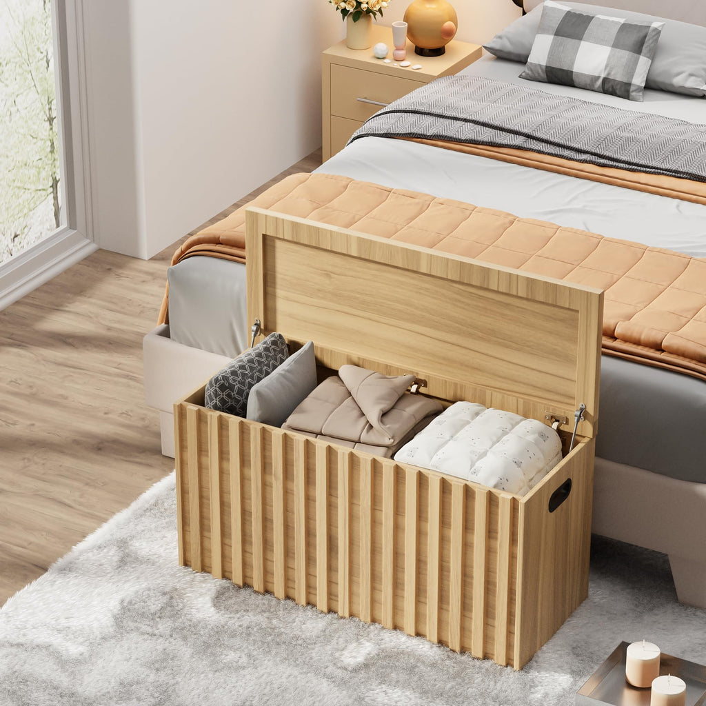 Wood Storage Bench with 2 Safety Hinges Q490721