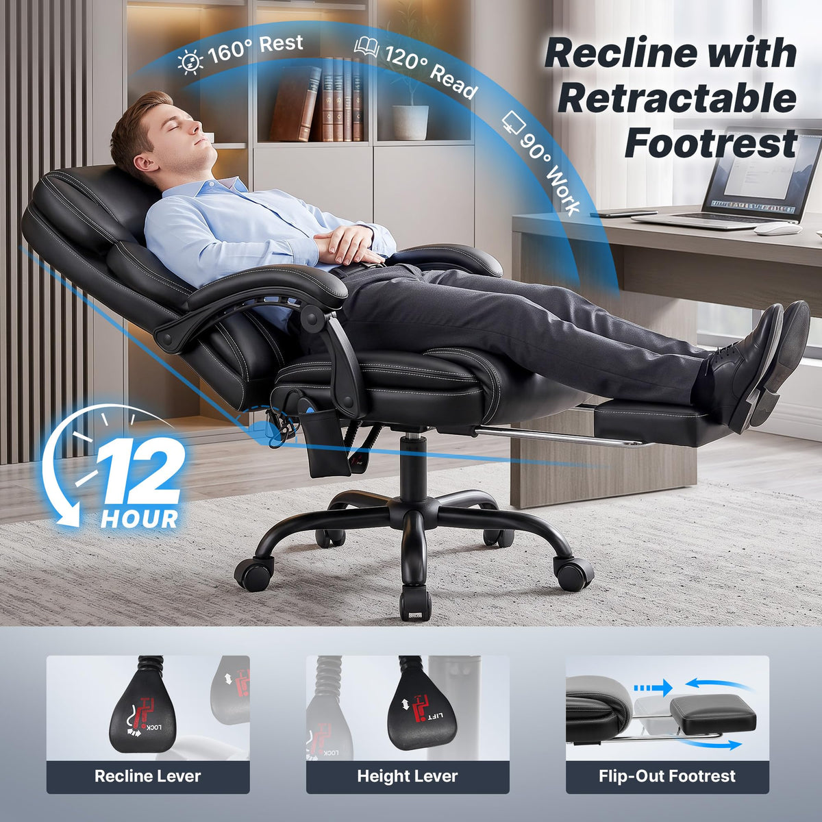Massage Office Chair with Footrest, Heat and 160° Recline S2693