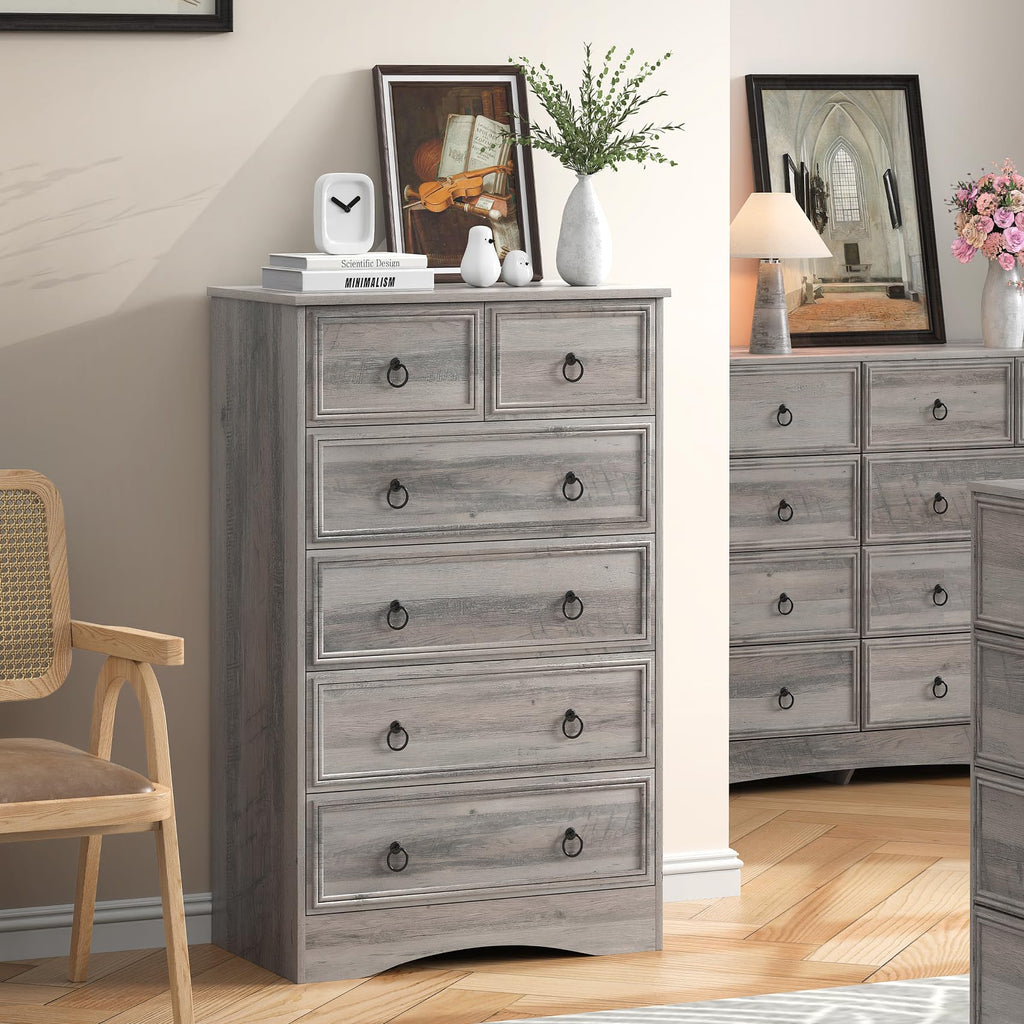 48'' Tall Grey 6 Drawer Dresser D457