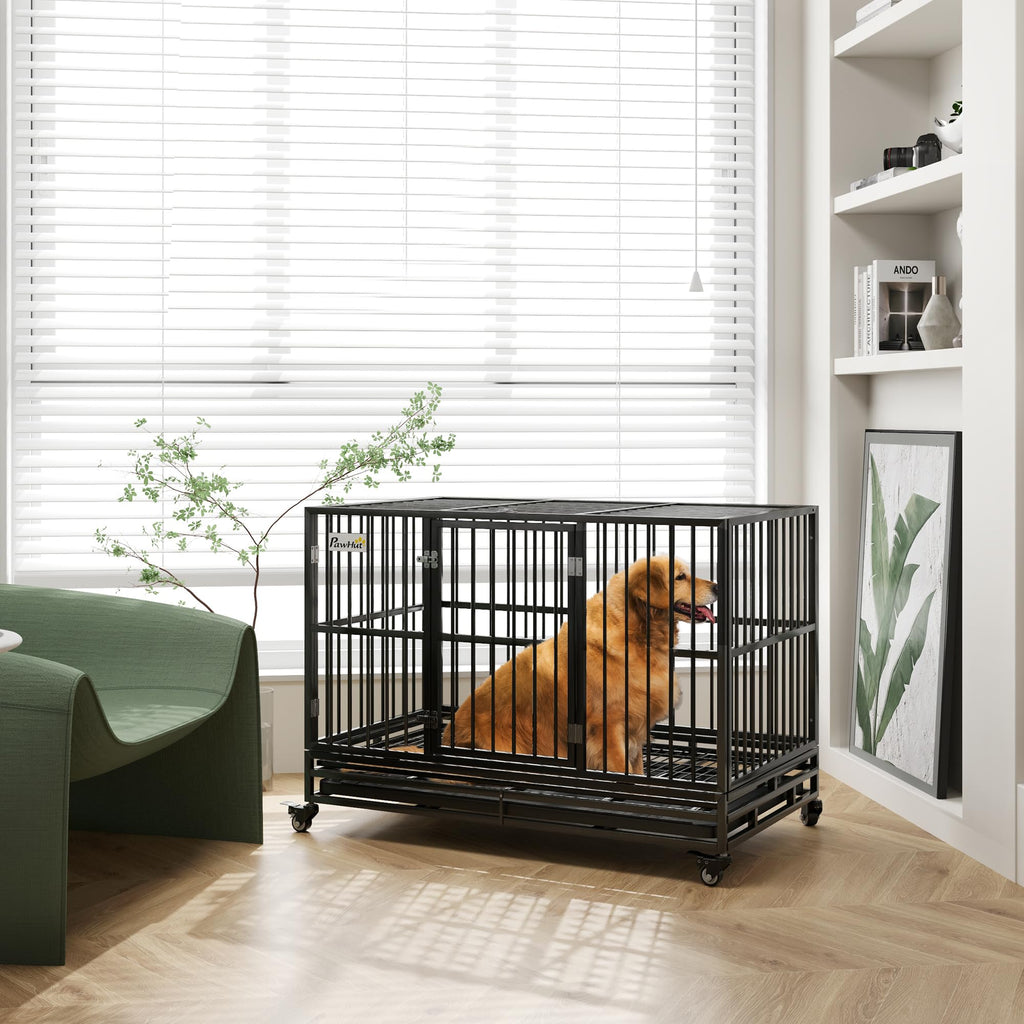 48" Heavy Duty Metal Dog Crate with Lockable Wheels Q955974
