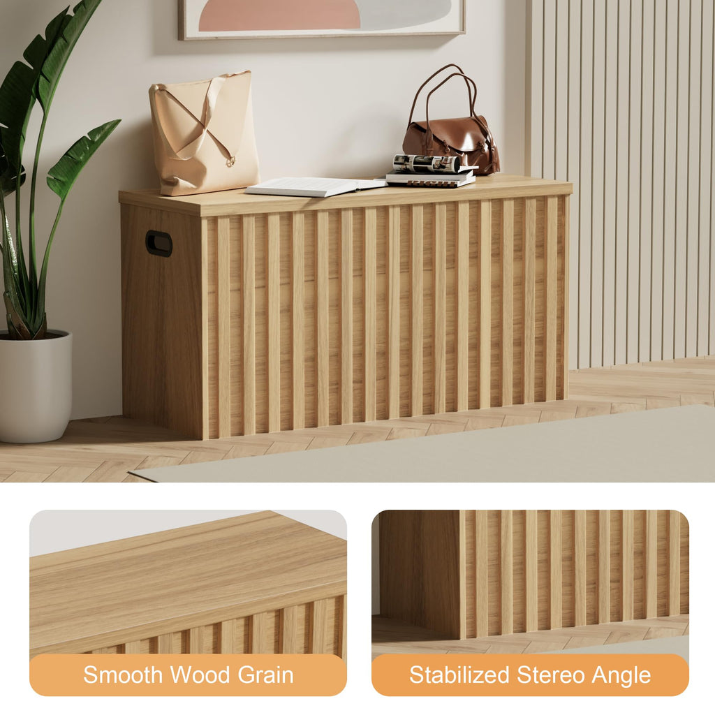 Wood Storage Bench with 2 Safety Hinges Q490721