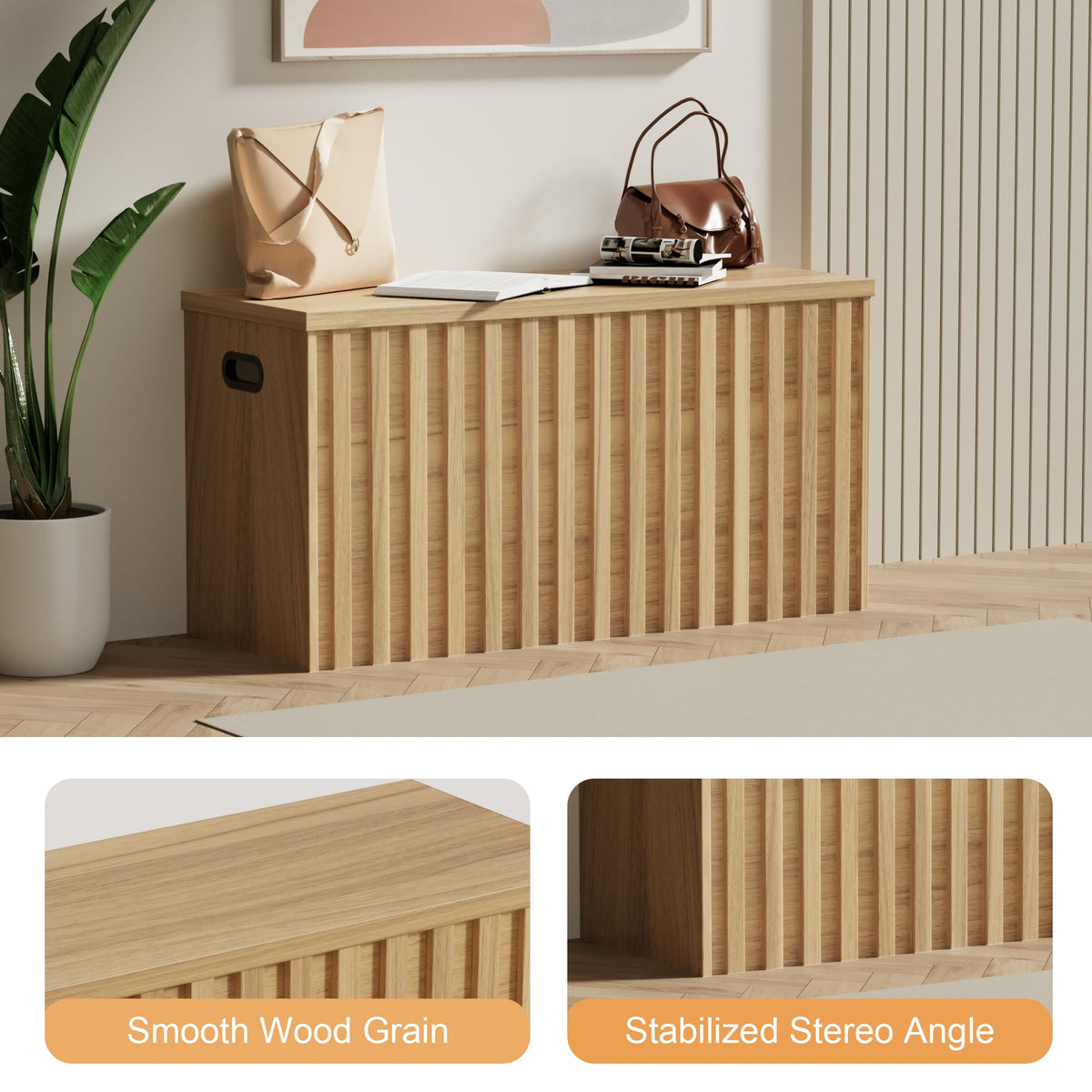 Wood Storage Bench with 2 Safety Hinges Q490721