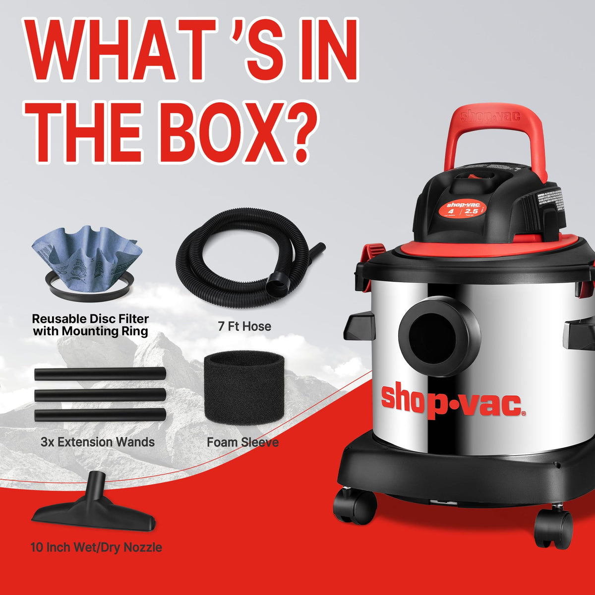 Wet/Dry Vacuum Cleaner, 4 Gallon, 2.5 Peak HP U924144