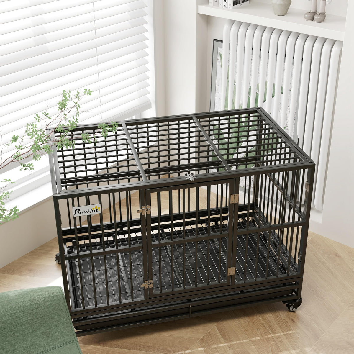 48" Heavy Duty Metal Dog Crate with Lockable Wheels Q955974