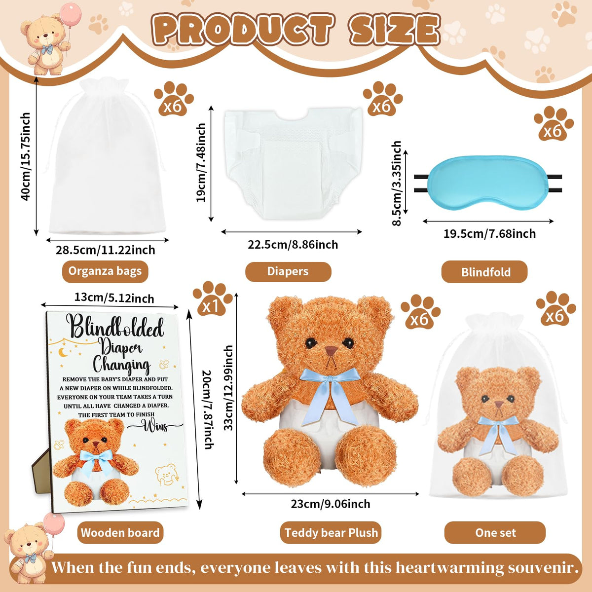 25 Pack Baby Shower Games Blindfold Diaper Changing Kit F4406