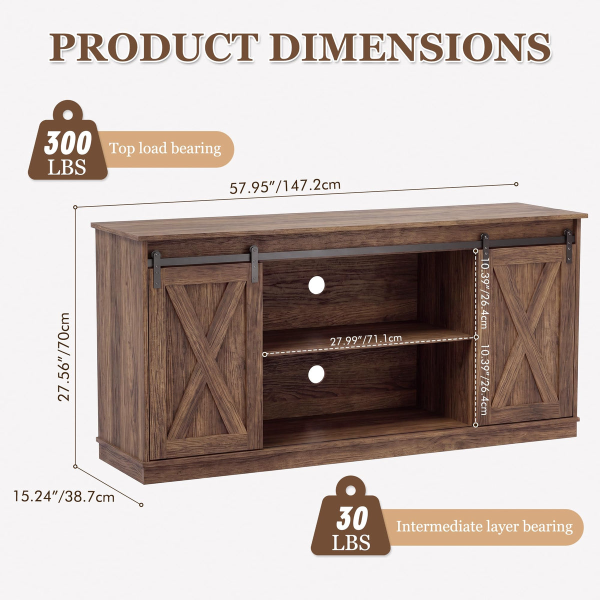 65 Inch Rustic Brown Farmhouse TV Stand D429