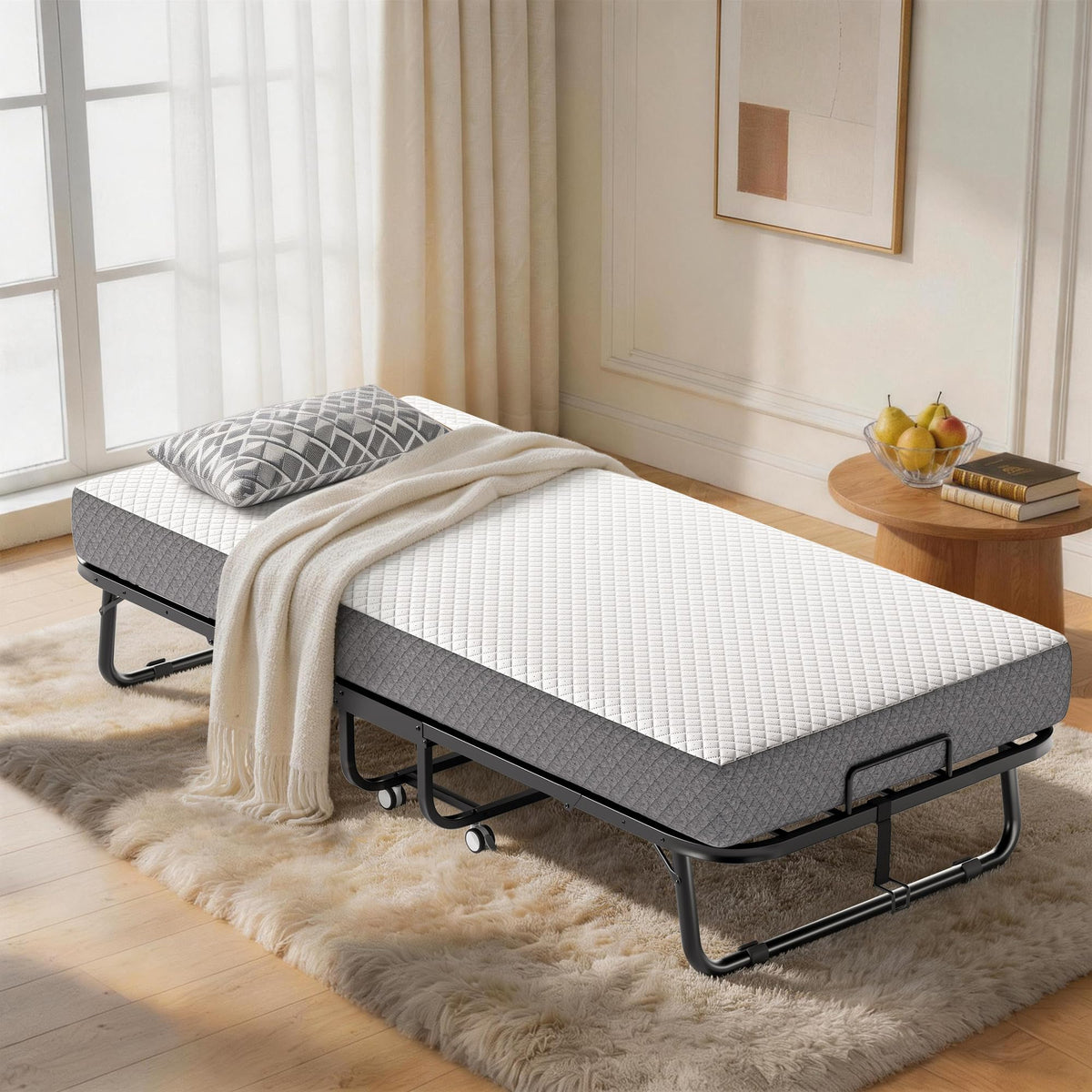 Folding Bed with Memory Foam Mattress, Twin Size Metal Frame R702974