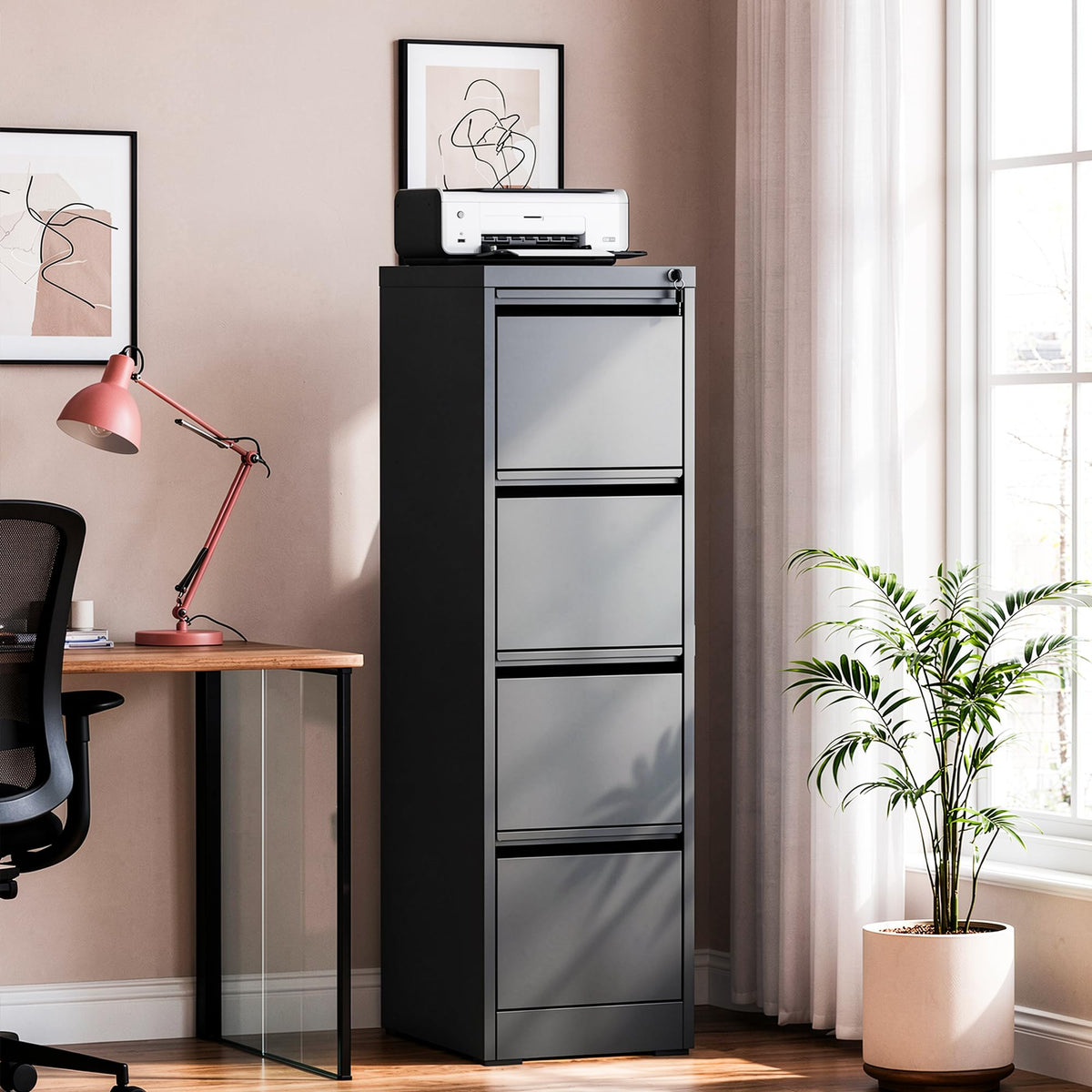 4 Drawer Metal File Cabinet with Lock C143