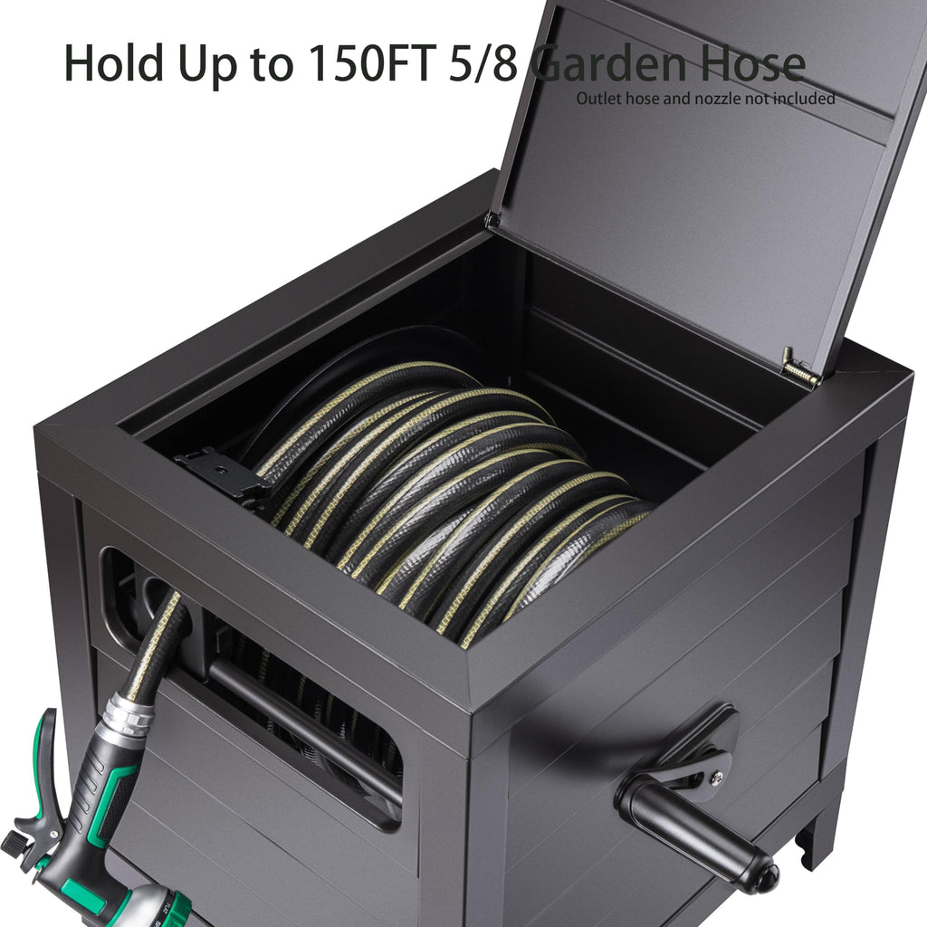 Metal Garden Hose Reel Deck Box, 150ft Capacity W8917