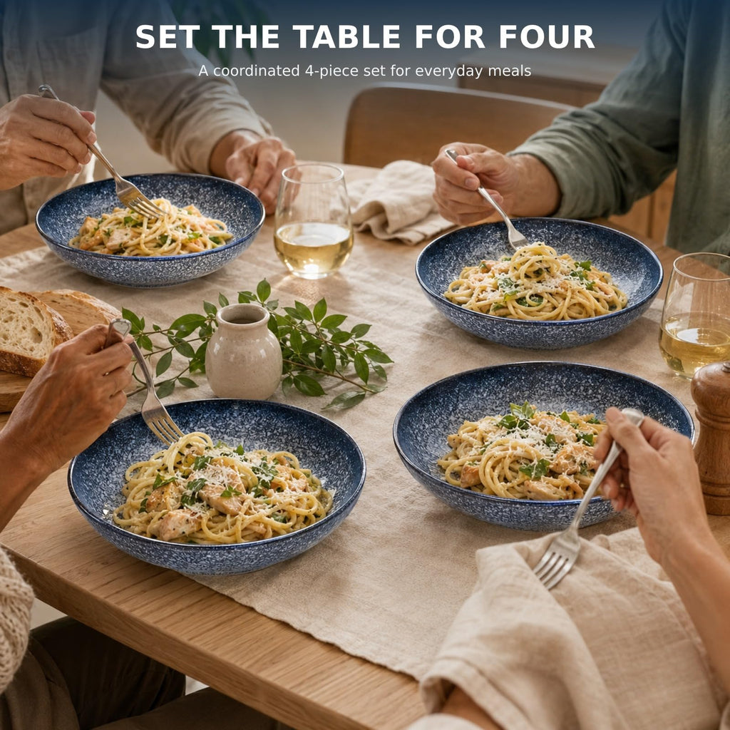 8-Inch Ceramic Pasta Bowls, Set of 4, Blue Glaze V155655