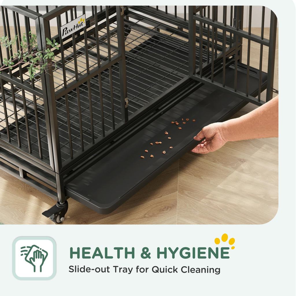 48" Heavy Duty Metal Dog Crate with Lockable Wheels Q955974