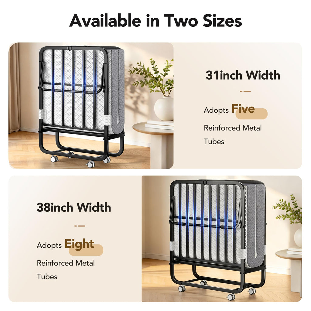 Folding Bed with Memory Foam Mattress, Twin Size Metal Frame R702974