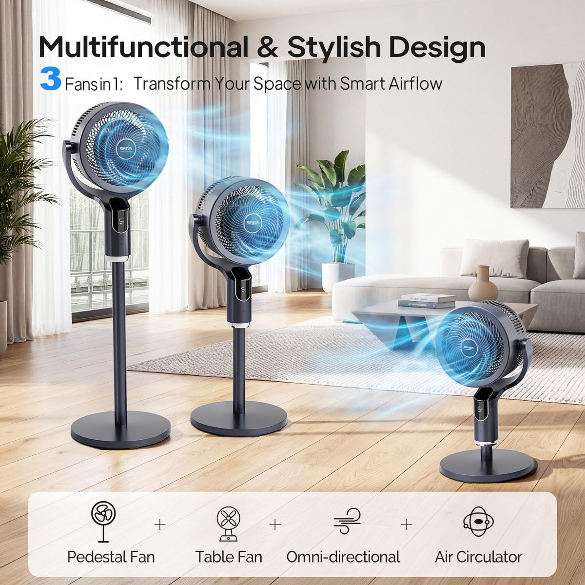 3-in-1 Pedestal Tabletop Fan with Remote Grey 2-Pack I73715