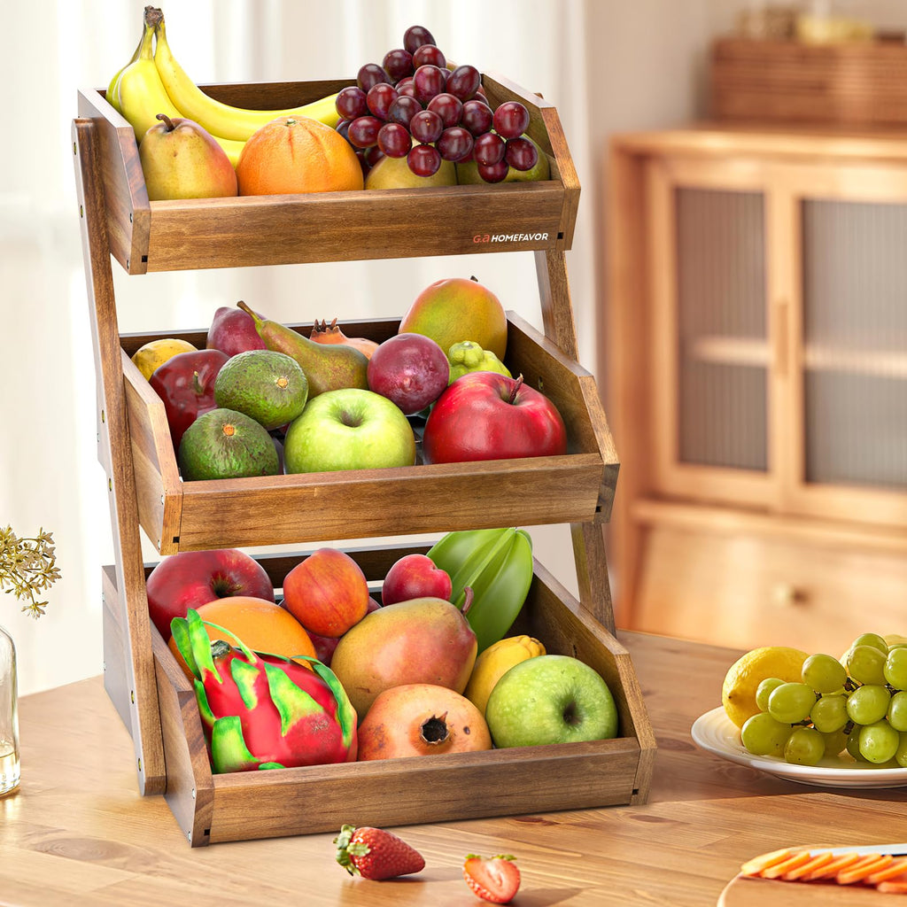 3-Tier Acacia Wood Fruit Basket U285918