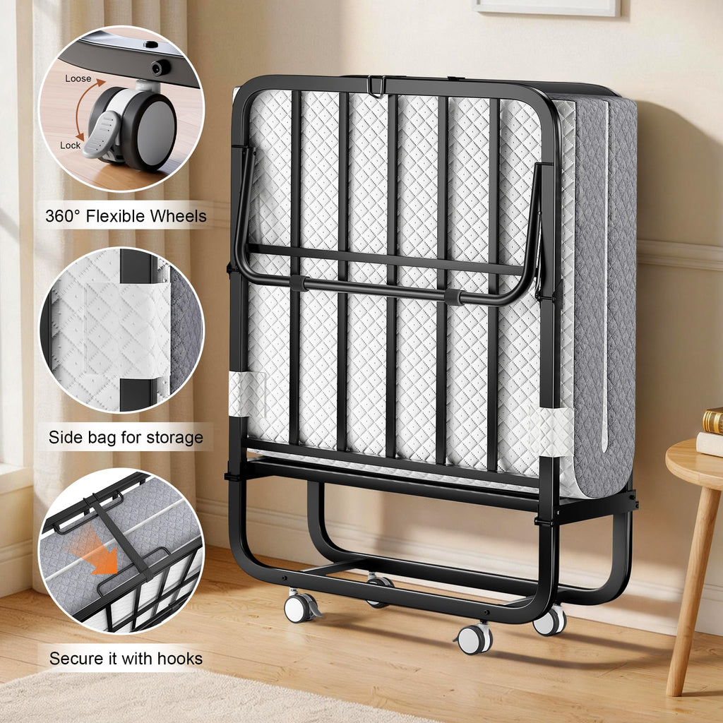 Folding Bed with Memory Foam Mattress, Twin Size Metal Frame R702974