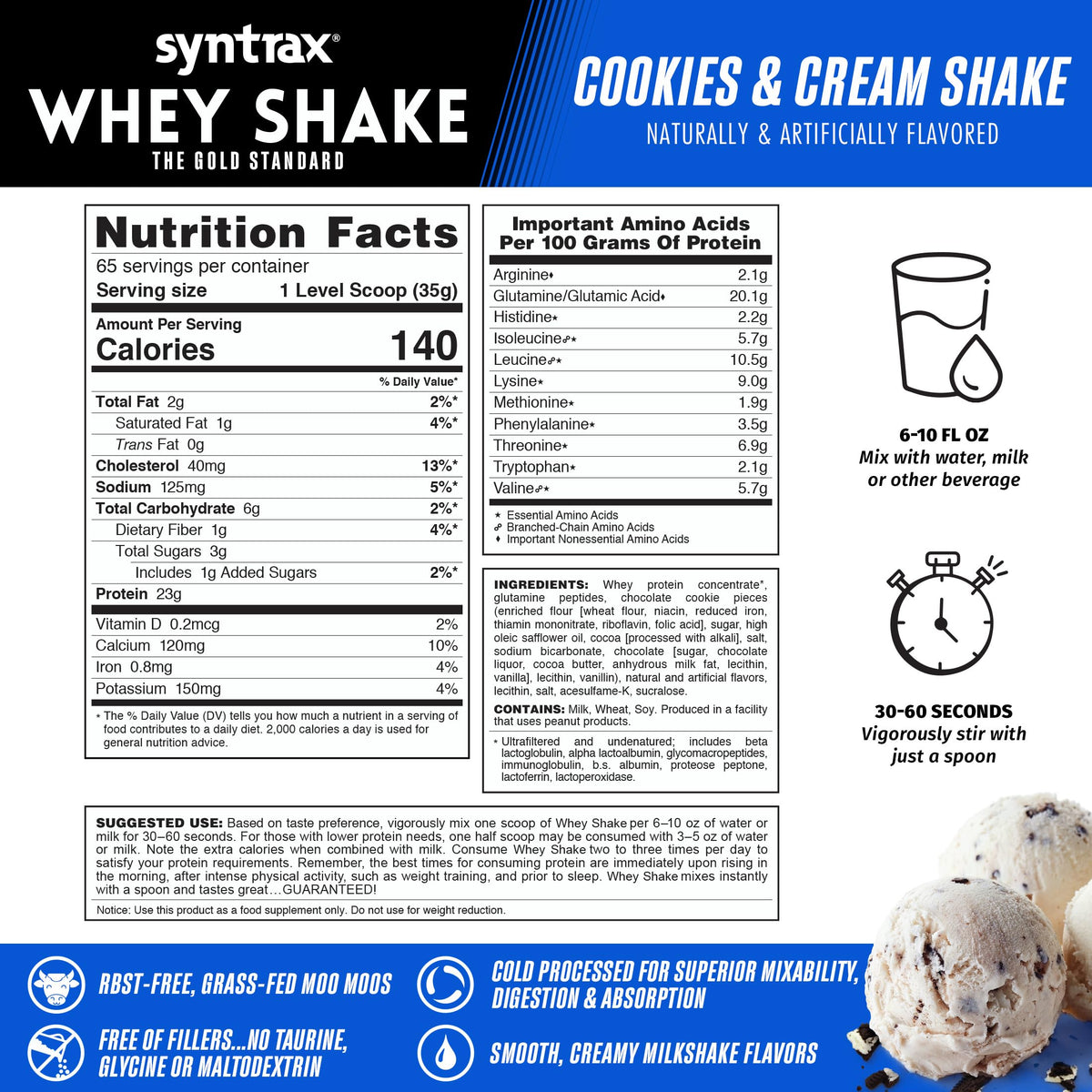 Whey Protein Powder Blend Cookies & Cream 5 lb E578