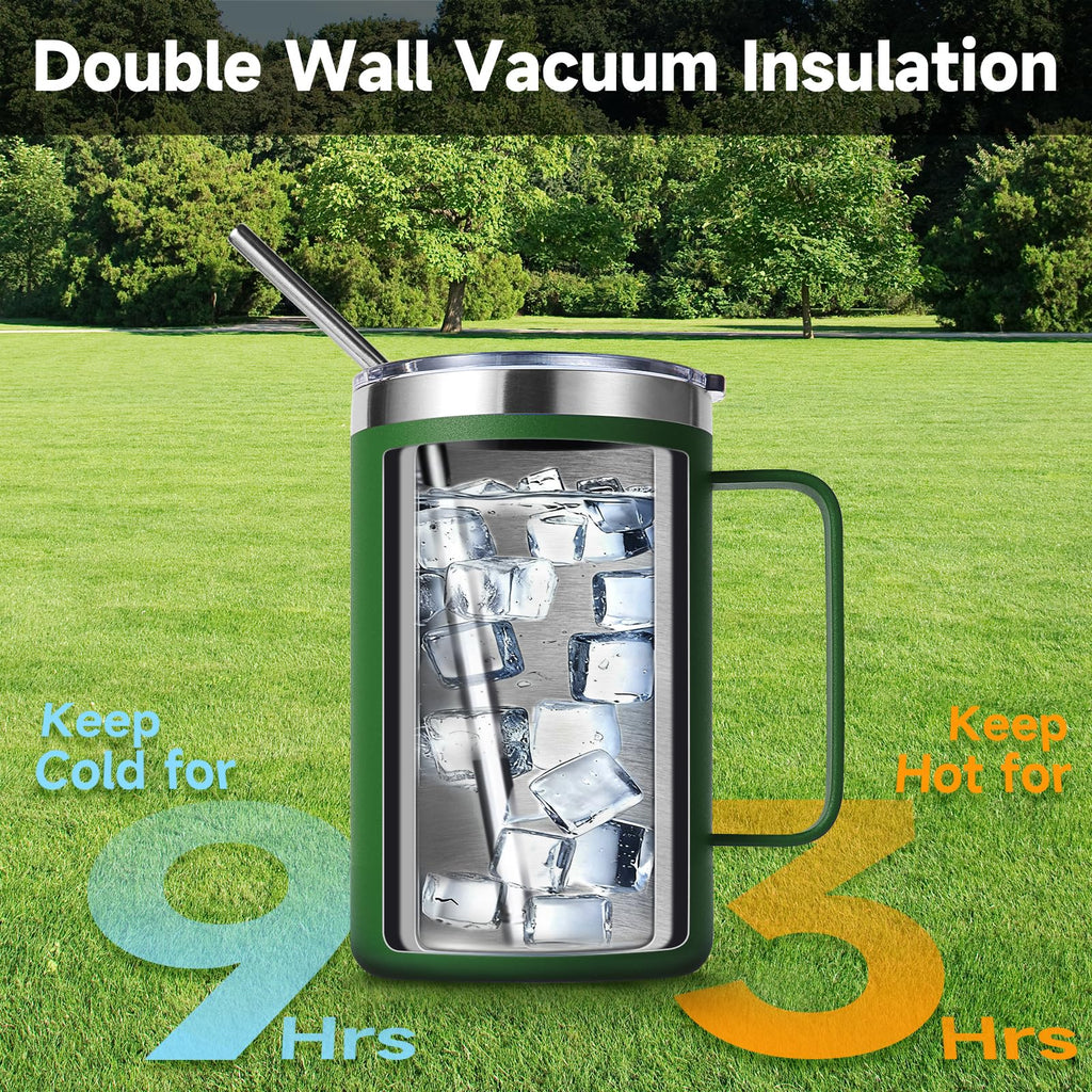 16oz Insulated Stainless Steel Coffee Mug with Lid and Straw N864