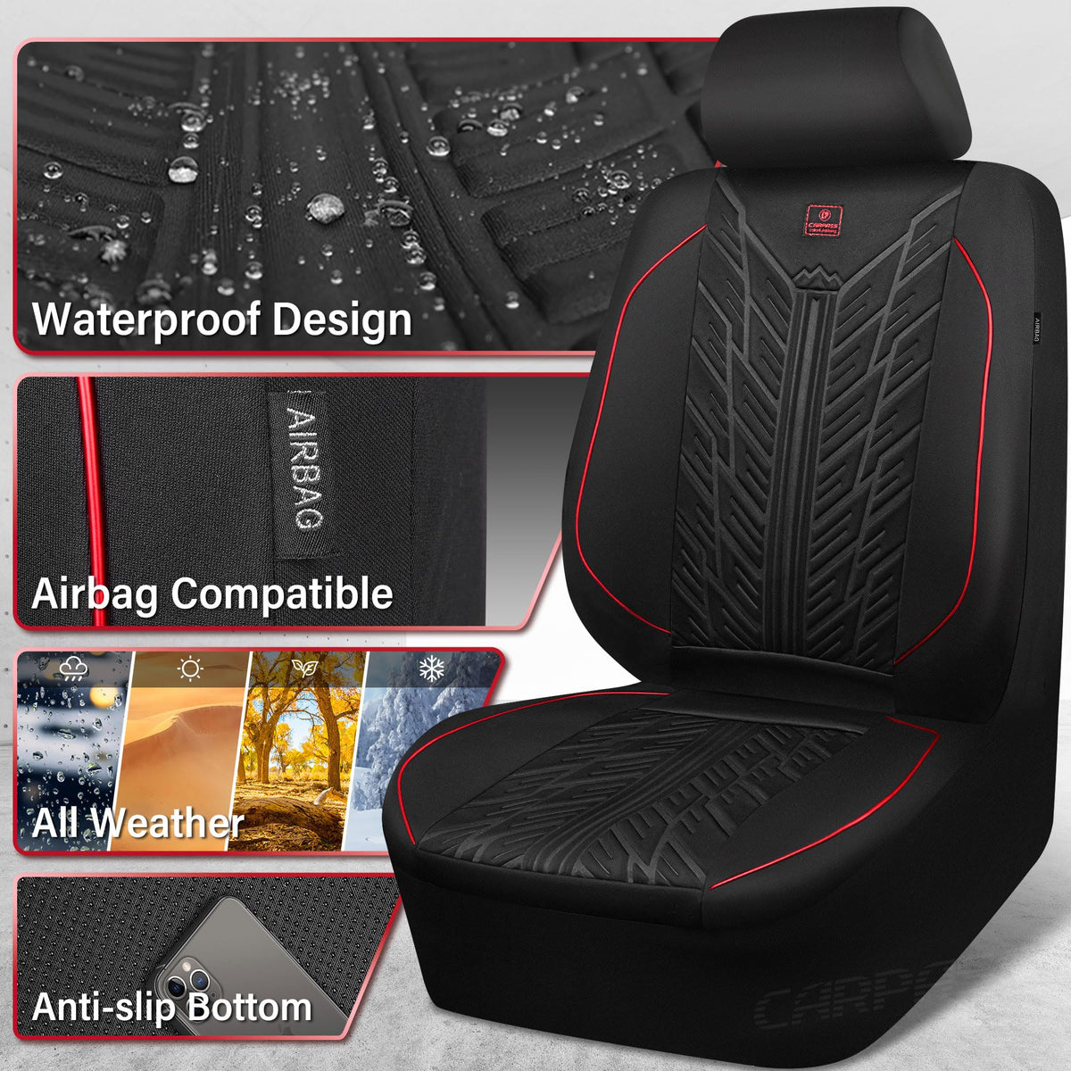Waterproof Neoprene Car Seat Covers Full Set 5 Seats Black Red F467