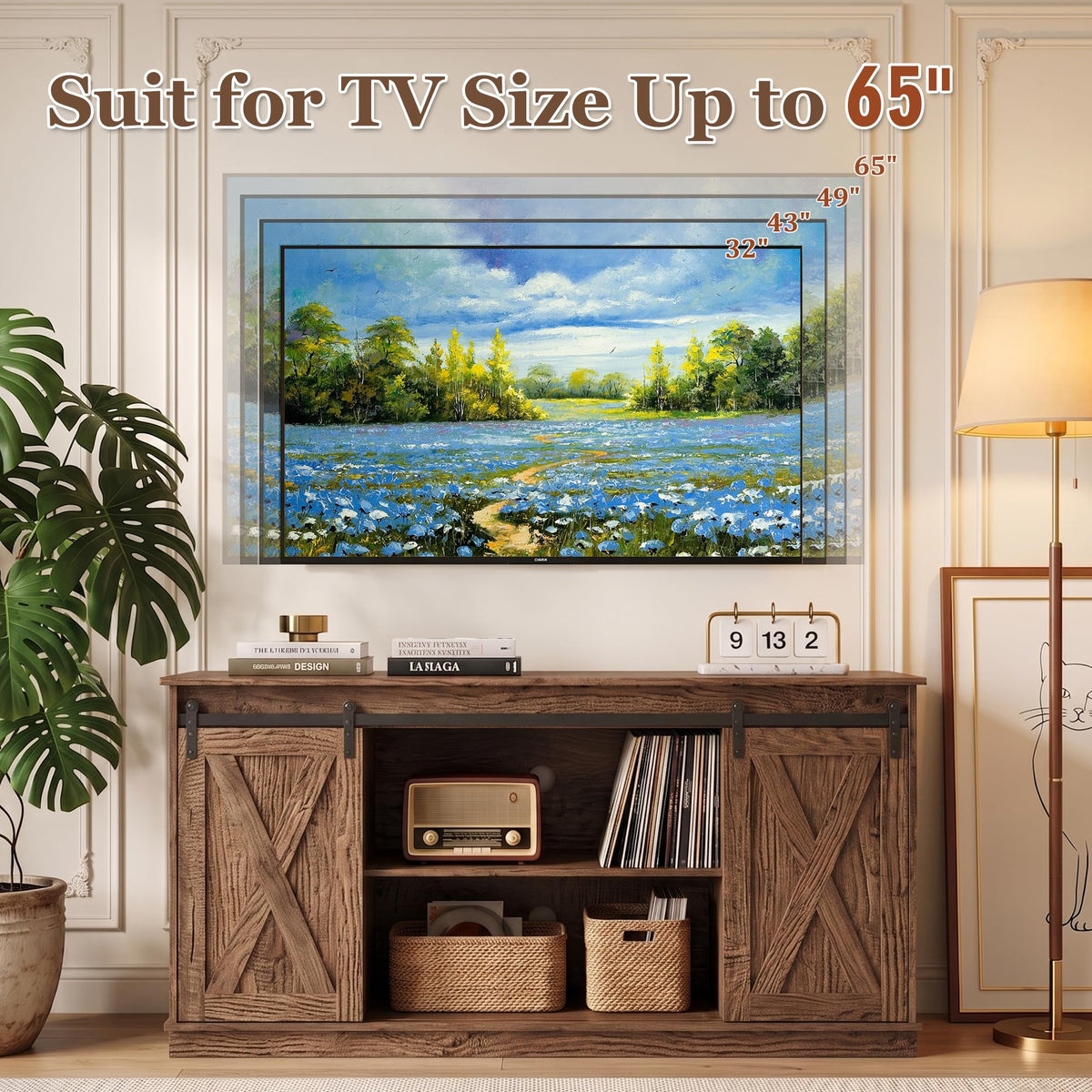 65 Inch Rustic Brown Farmhouse TV Stand D429
