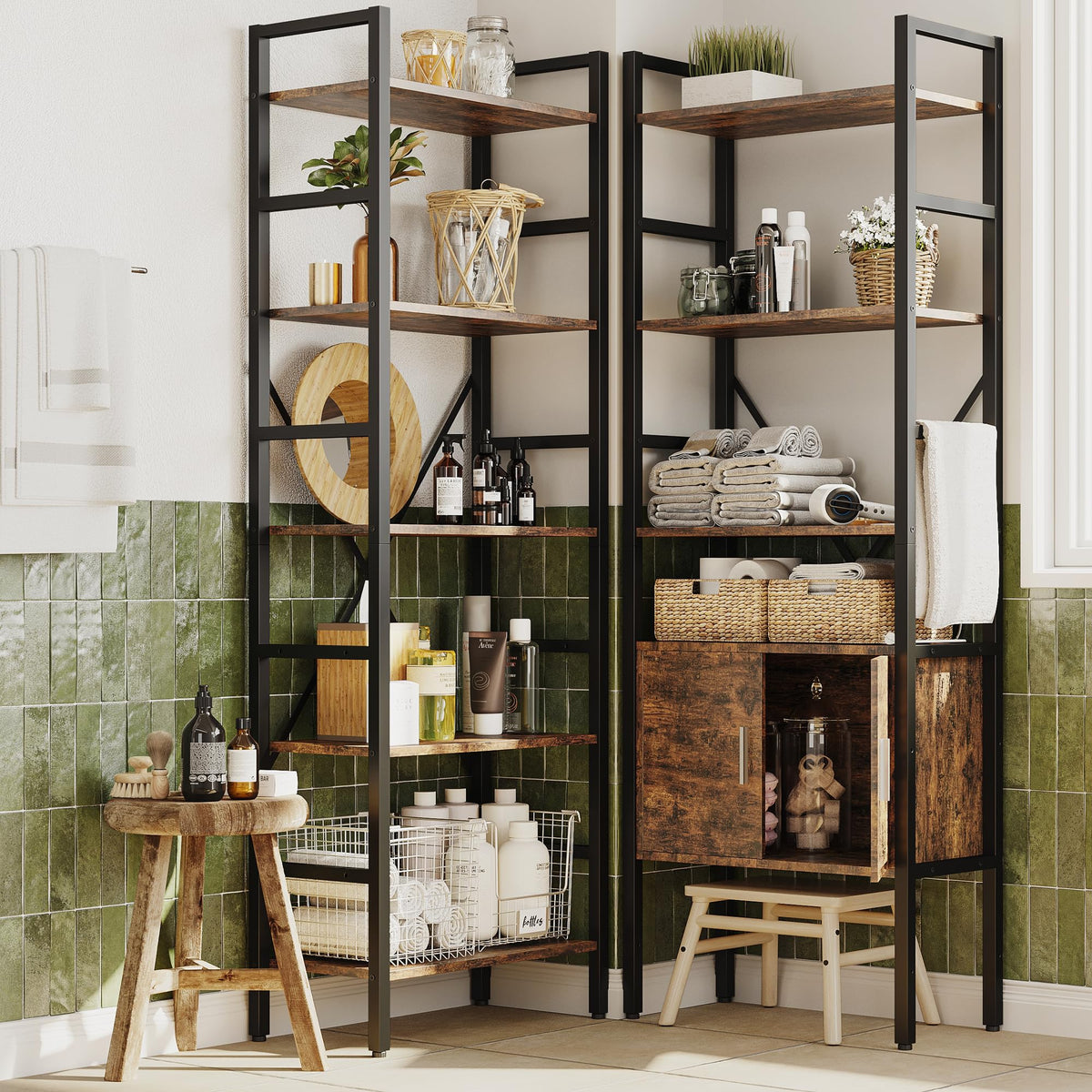 70 x 70" 5 Tier Bookcase with Storage Cabinet Rustic Brown U227908