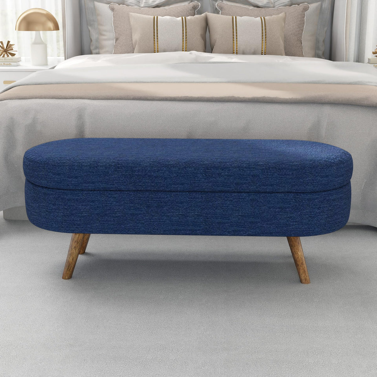 Oval Storage Bench with Rubber Wood Legs A490293