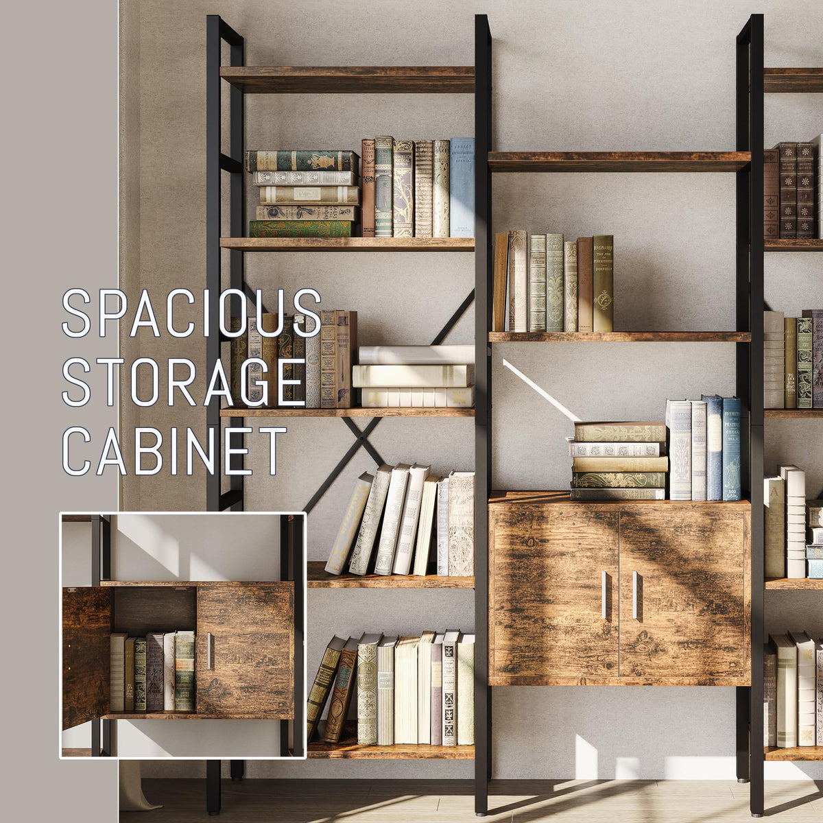 70 x 70" 5 Tier Bookcase with Storage Cabinet Rustic Brown U227908