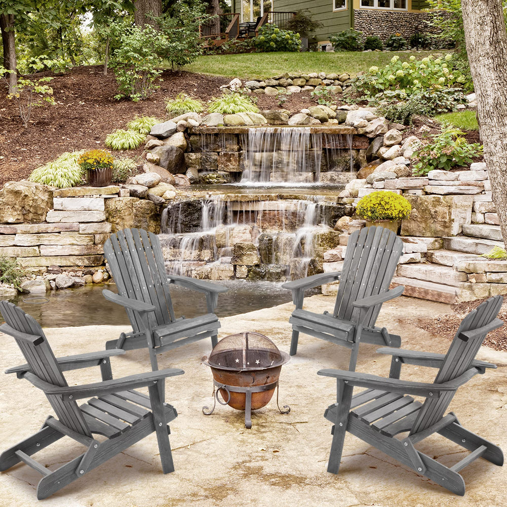 Wooden Folding Adirondack Chair Set of 2 Solid Cedar R892955