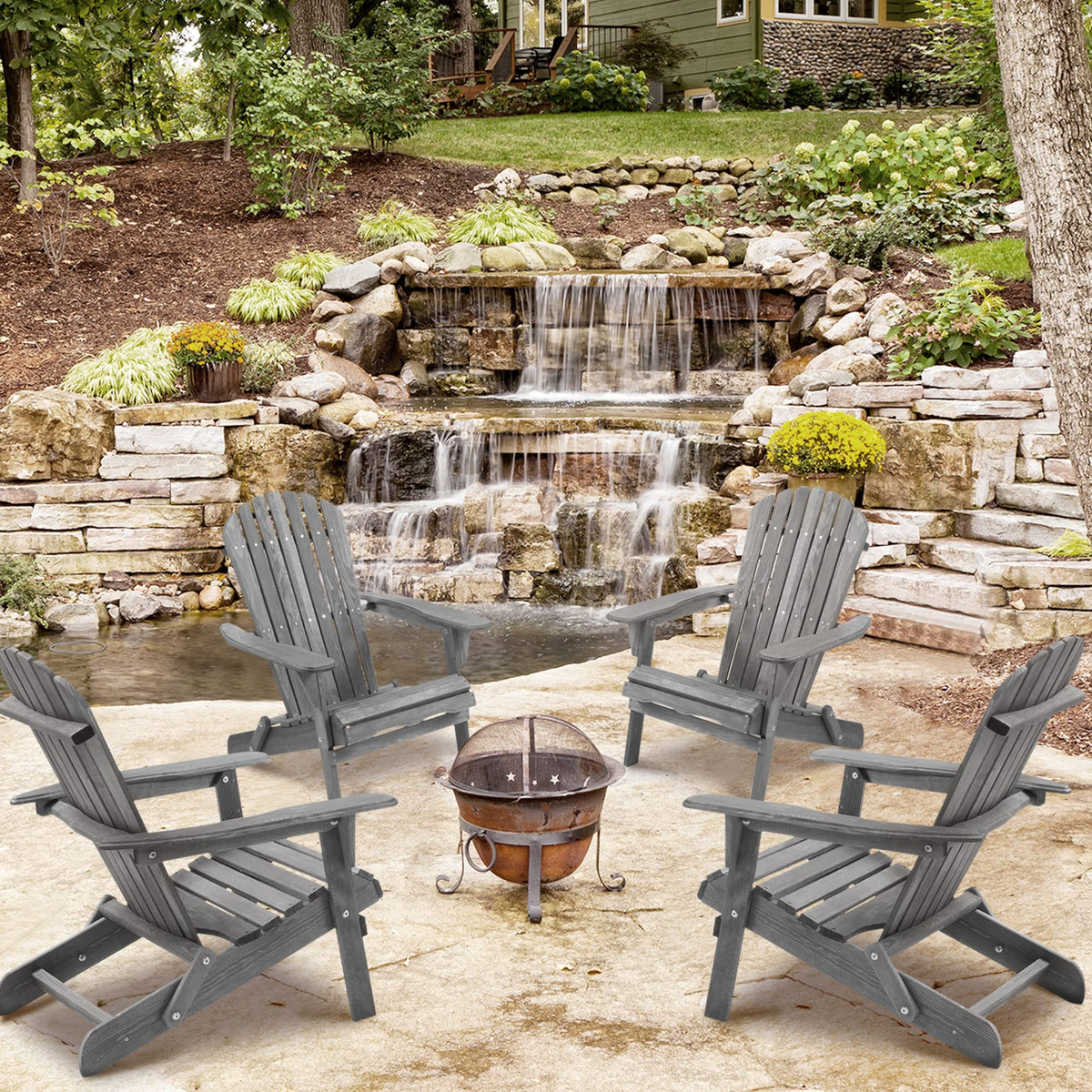 Wooden Folding Adirondack Chair Set of 2 Solid Cedar R892955