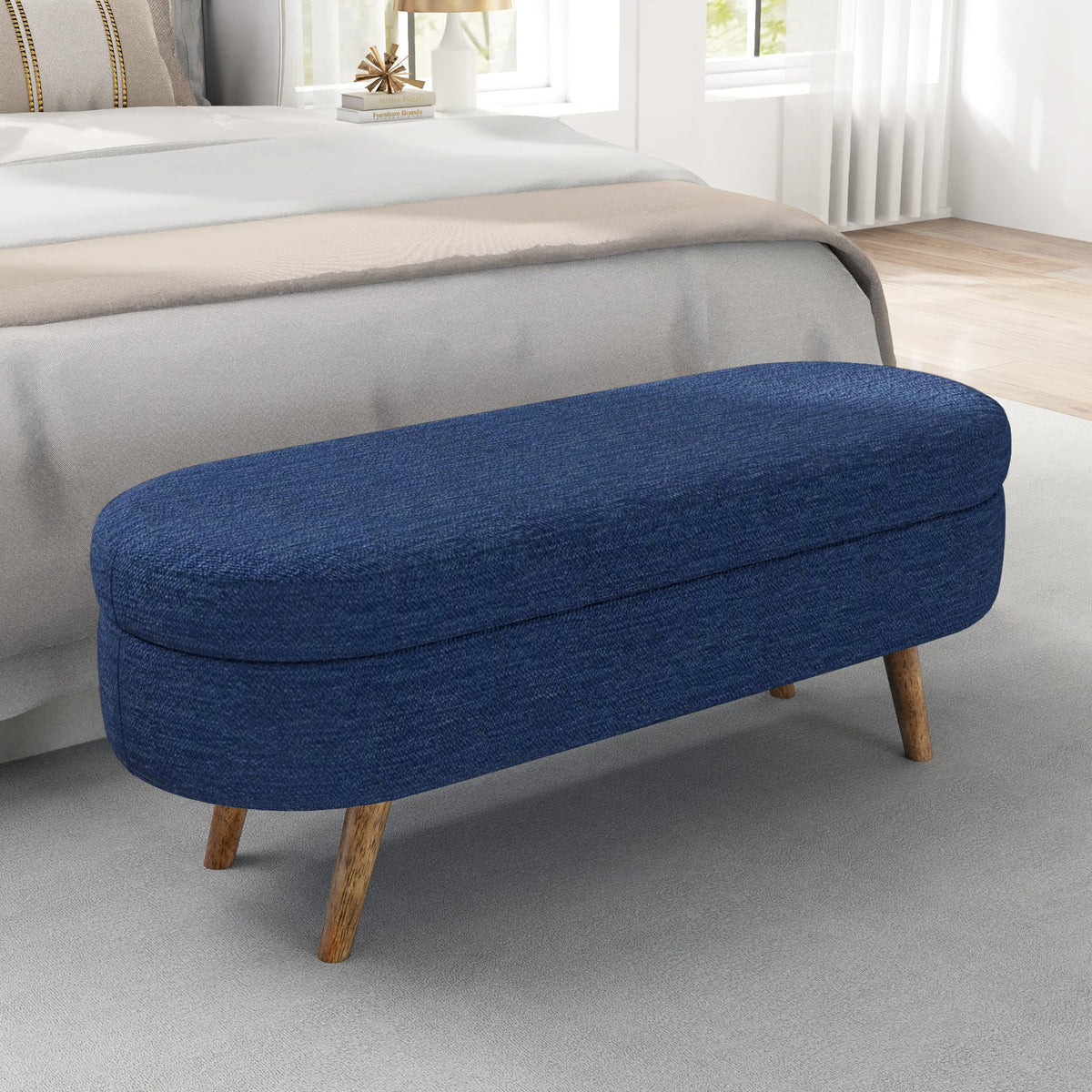 Oval Storage Bench with Rubber Wood Legs A490293