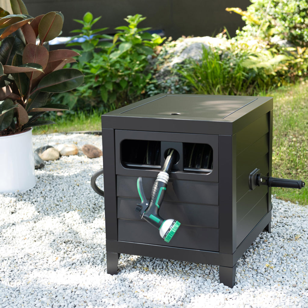 Metal Garden Hose Reel Deck Box, 150ft Capacity W8917