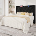 Queen Size Black Velvet Bed Frame with Charging and Shelf W5271