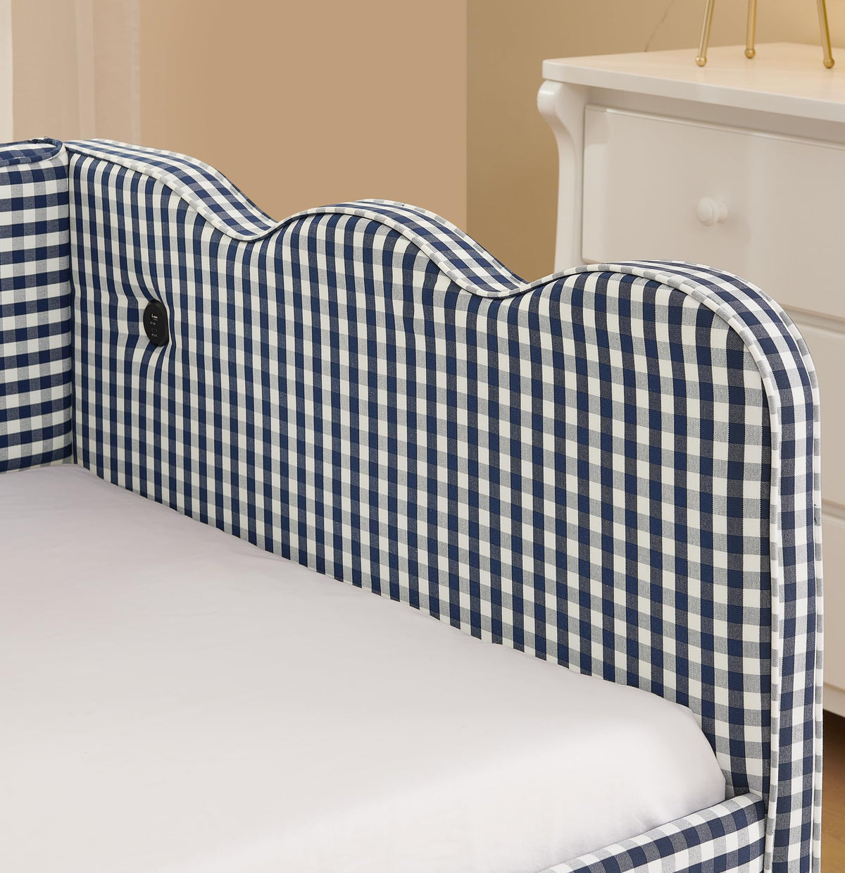 Navy Gingham Linen Upholstered Twin Size Daybed with Trundle R5926