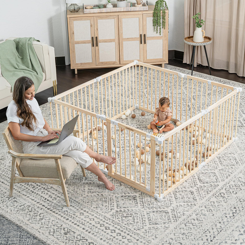 Foldable Playpen Light Wood White T68817