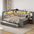 Grey Full Size L-Shaped Corner Bed with Trundle and Desk G7409
