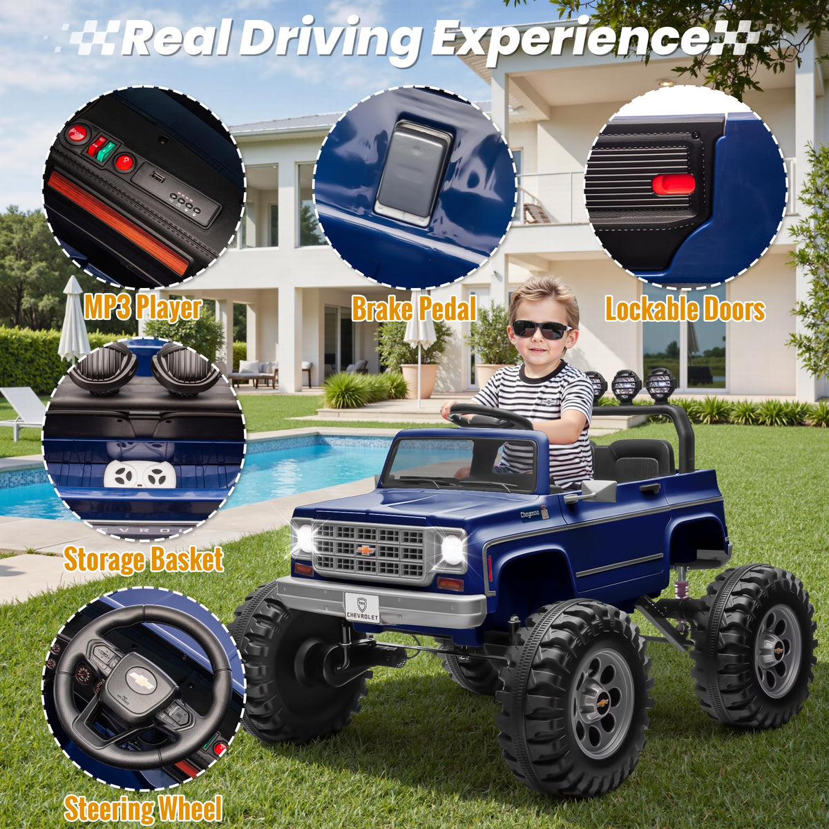 24V Blue 4WD Ride on Monster Truck Car Y398